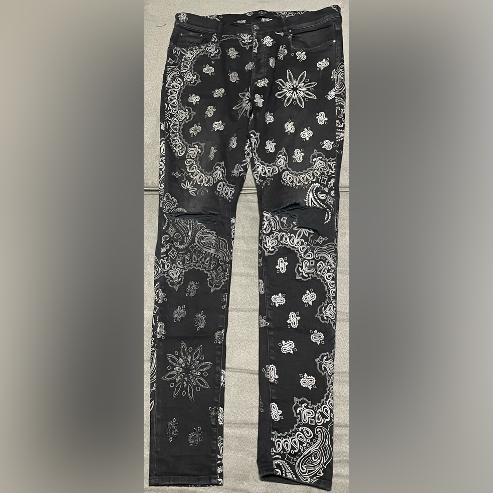 SOLD SOLD SOLD SOLD Amiri Flocked Bandana Designer Distressed Jeans Aged Black